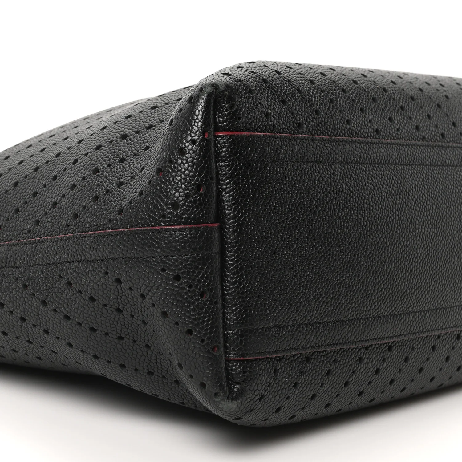 Perforated Grained Calfskin Large Shopping Tote Black