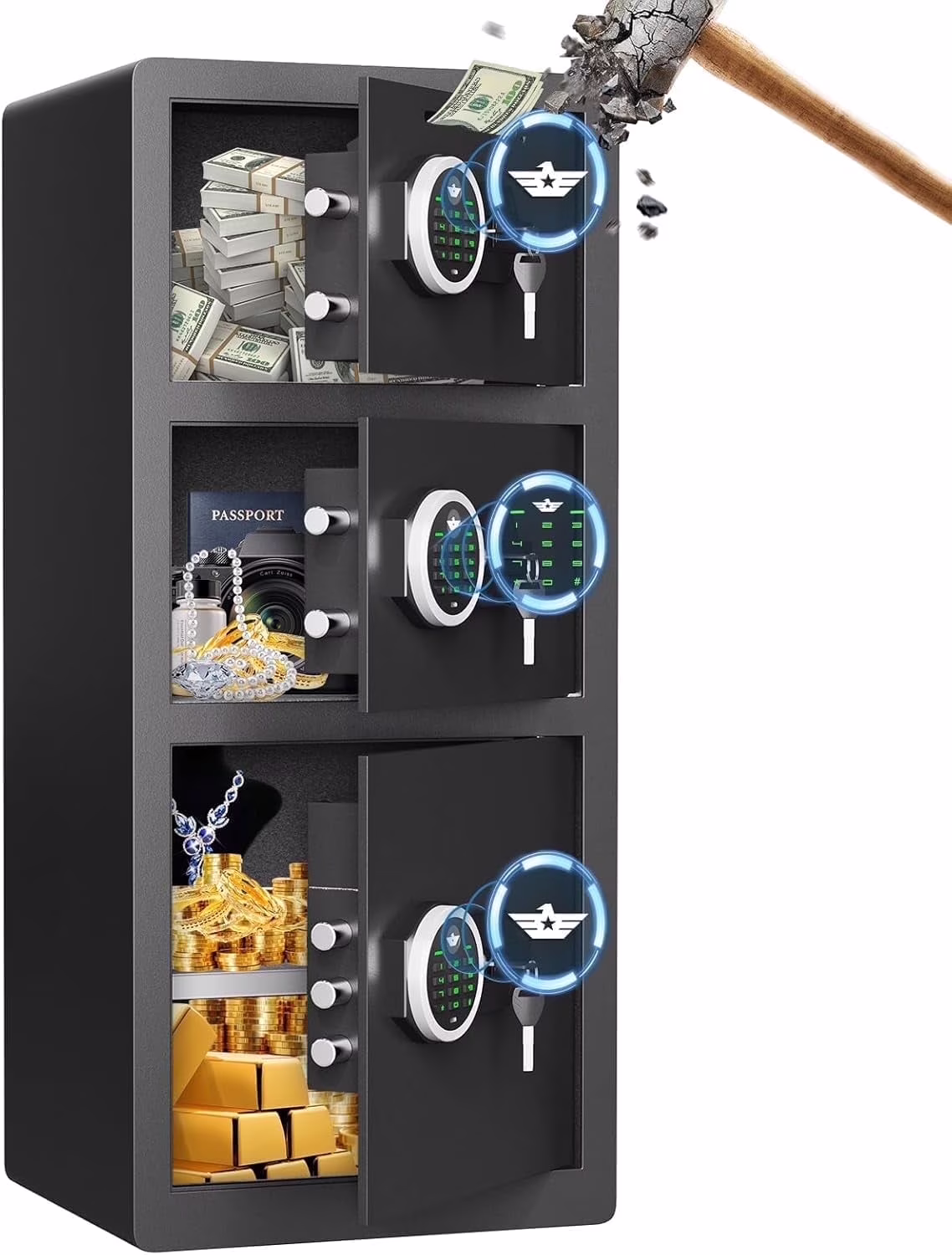 7.0 Cu ft Large Safe Box Fireproof Waterproof, Digital KeypadHome Safe with Deposit Slot Dual Alarm System, Money Safe With Mute Function and LED Light, Security Box for Money Valuables(Multi color) - Image 5