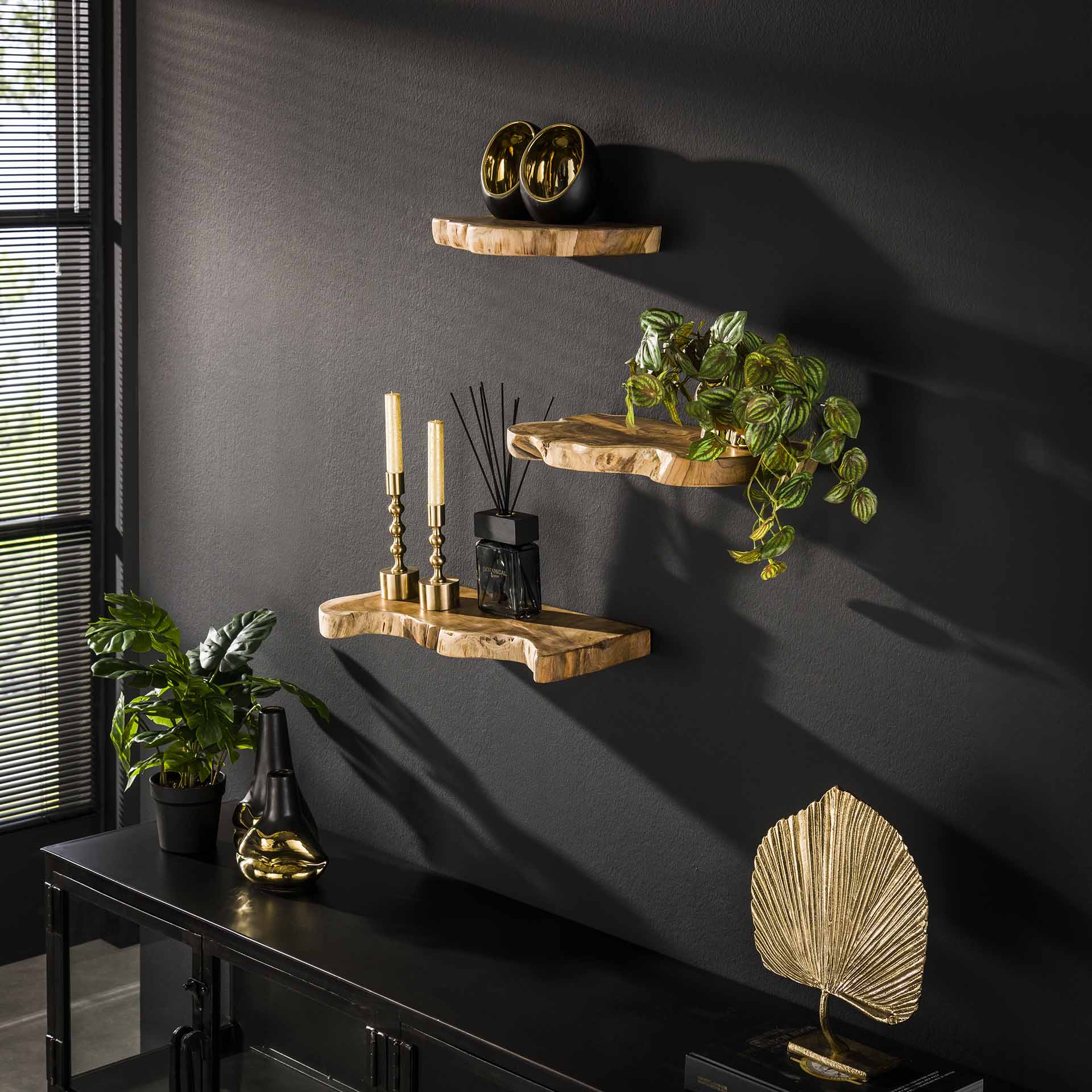 by fonQ Philly Wandschap Set van 3 - Teakhout