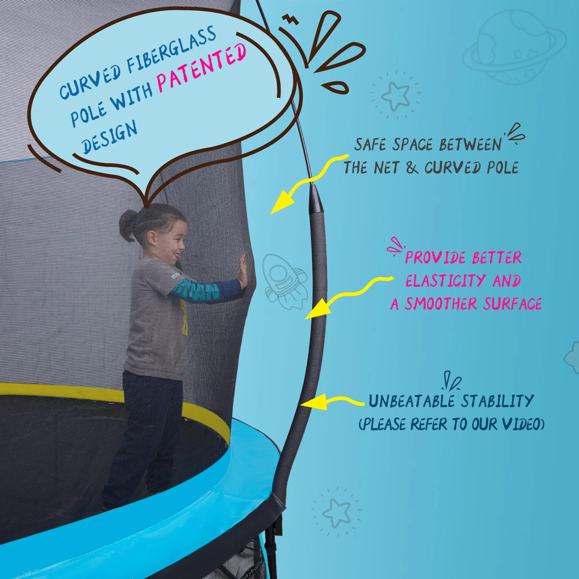 10FT 12FT 14FT Trampoline with Enclosure Recreational Trampolines for Kids and Adults with Patented Fiberglass Curved Poles Outdoor Trampoline with Ladder Rust Resistant(10'/Blue | 4Legs) - Image 5