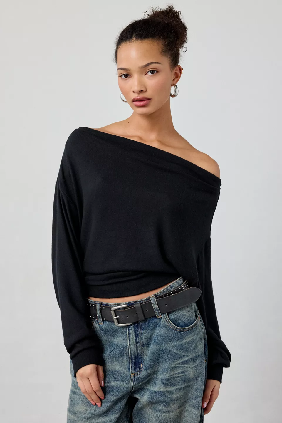 Out From Under Clarity Cozy Knit Off-The-Shoulder Top-Black
