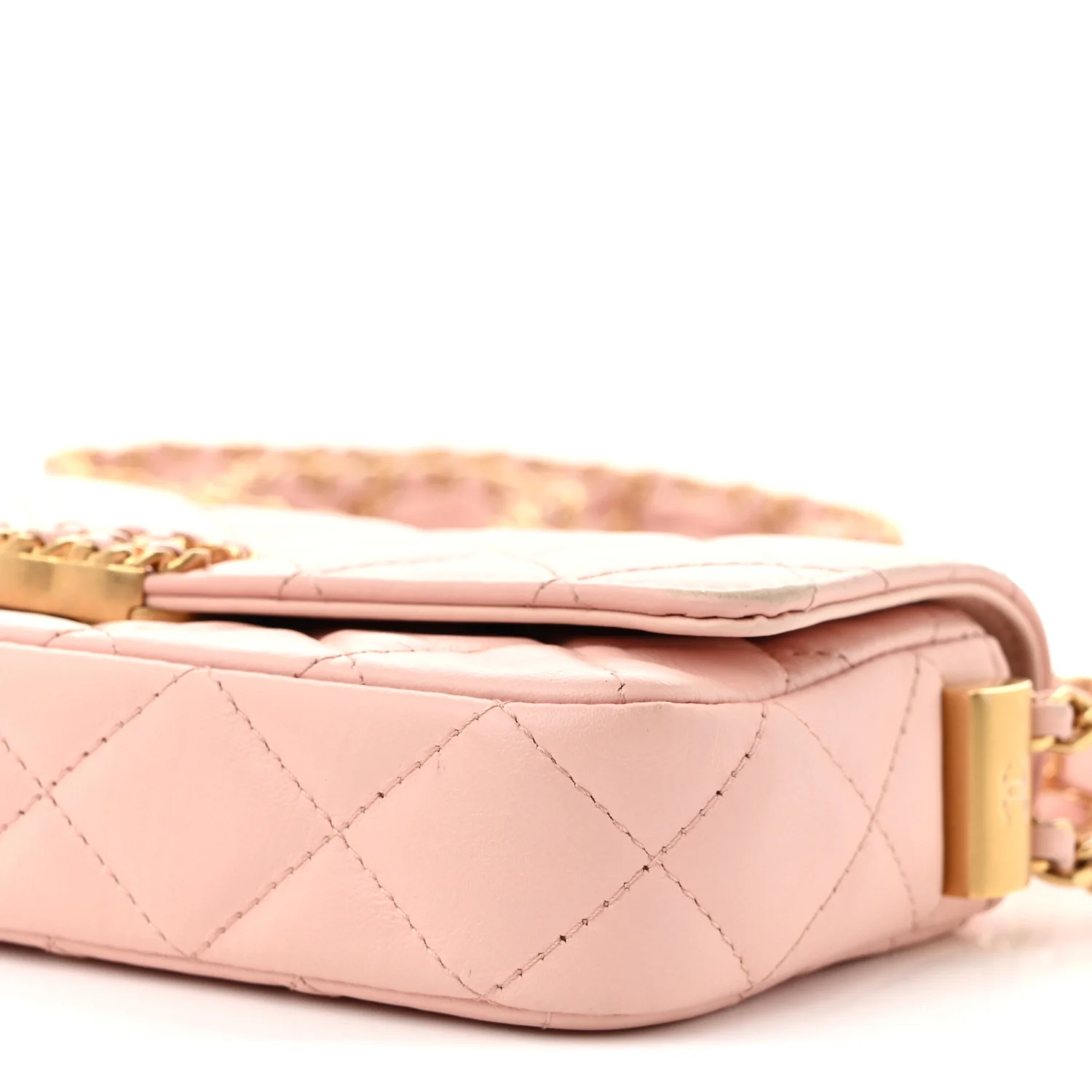 Crumpled Calfskin Quilted Braided CC Mini Flap Light Pink