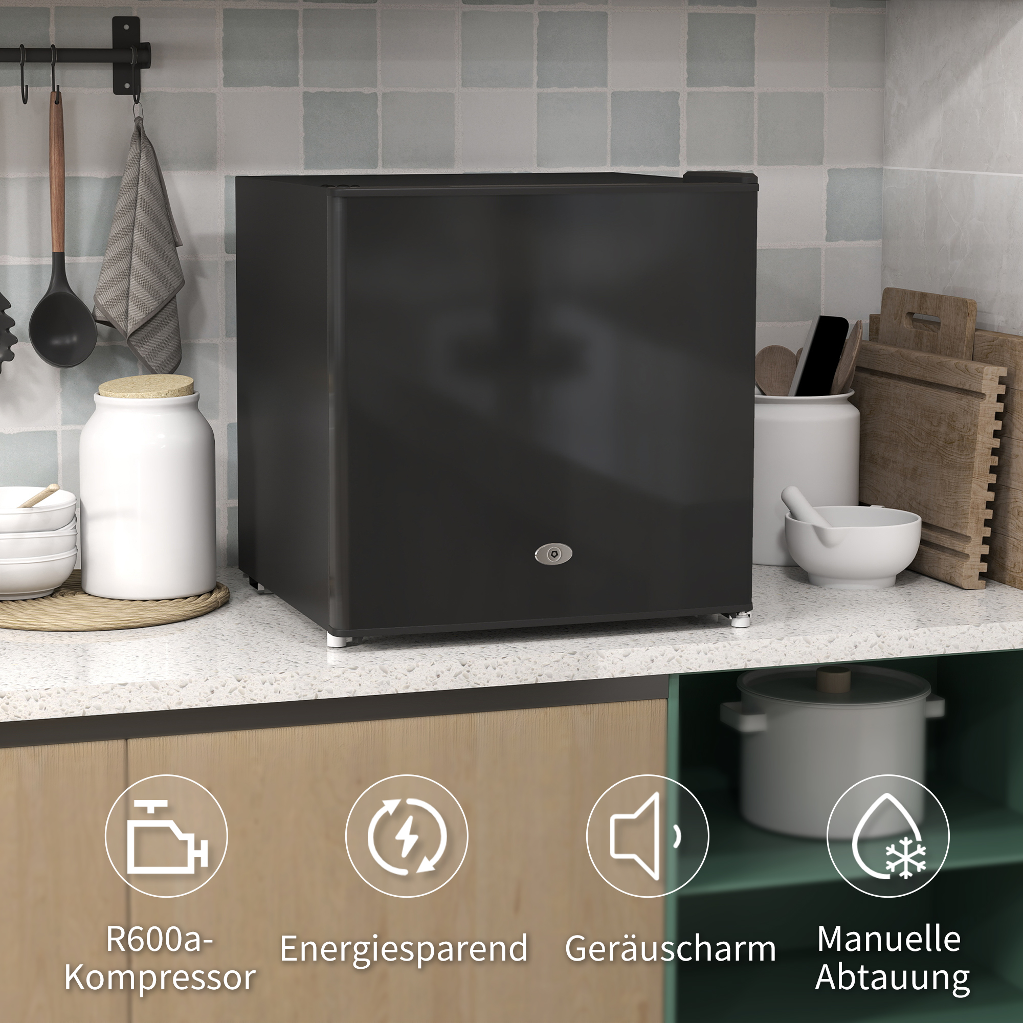 HOMCOM Mini-Vriezer 35 L Vriesbox Elektrisch Vrijstaand 45 W Mini Vriezer 47 x 44,2 x 48,8 cm Zwart