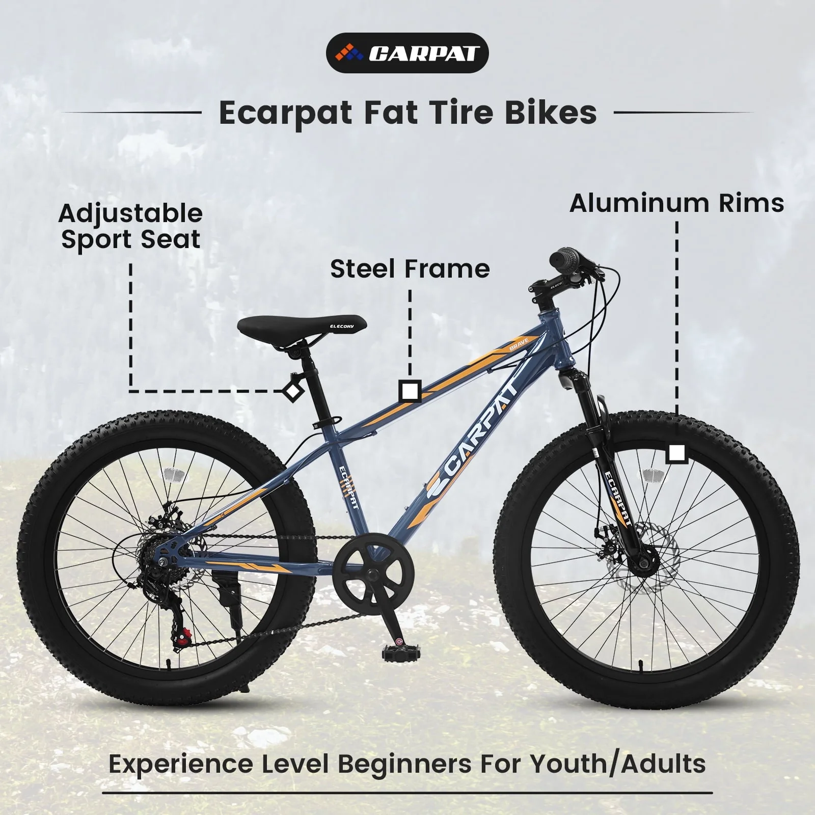 24 inch Mountain Bike with Fat Tires, Kids Bike with Disc Brakes Suspension Image 6
