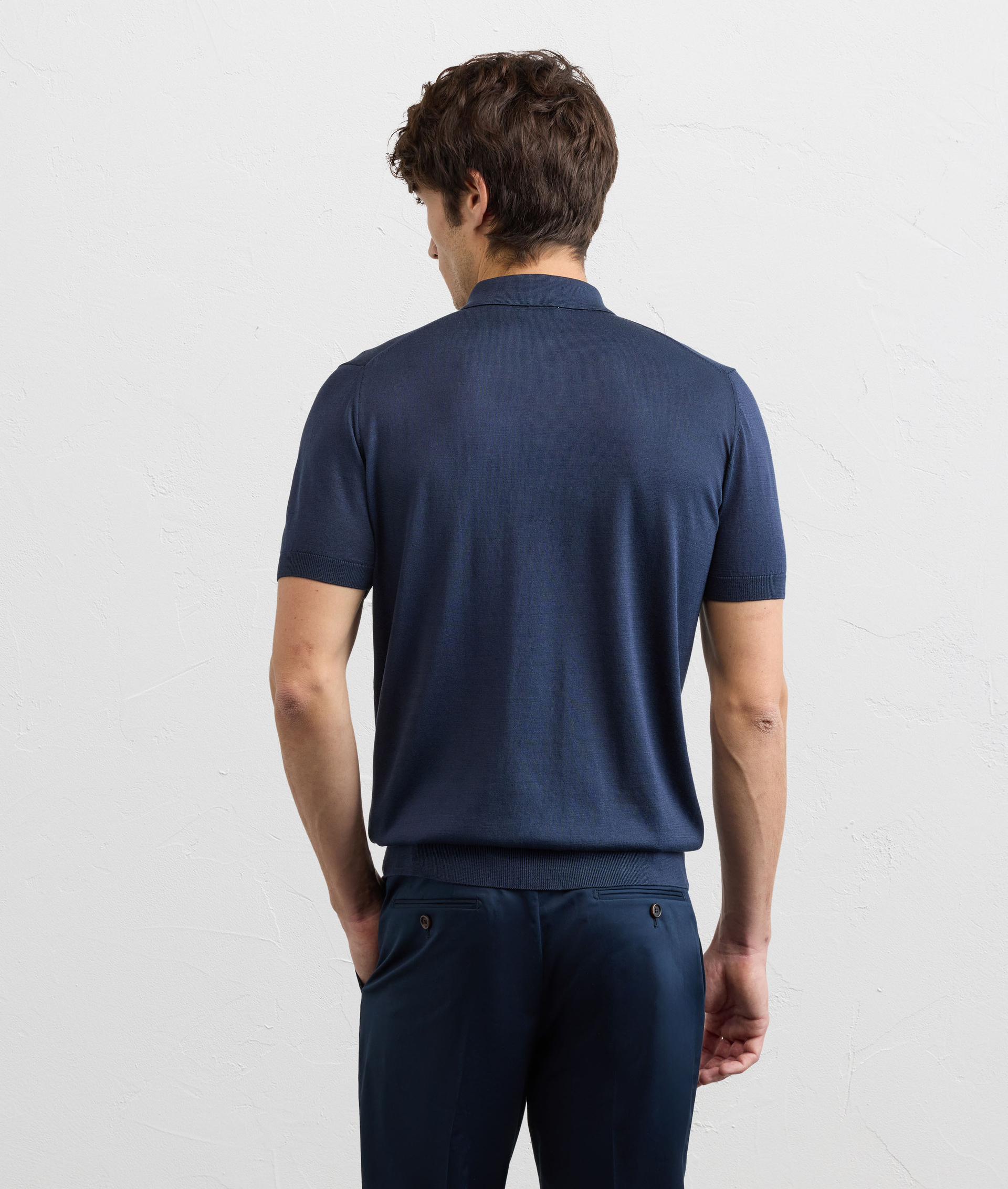 NAVY BLUE COTTON KNIT T SHIRT WITH SHORT SLEEVES AND DEGRADE STITCHING