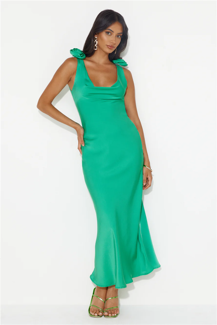 Event Of All Events Satin Maxi Dress Green