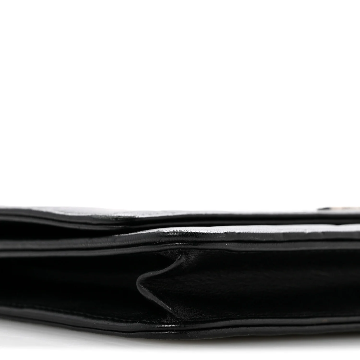 Lambskin Camellia Embossed Wallet On Chain WOC Black