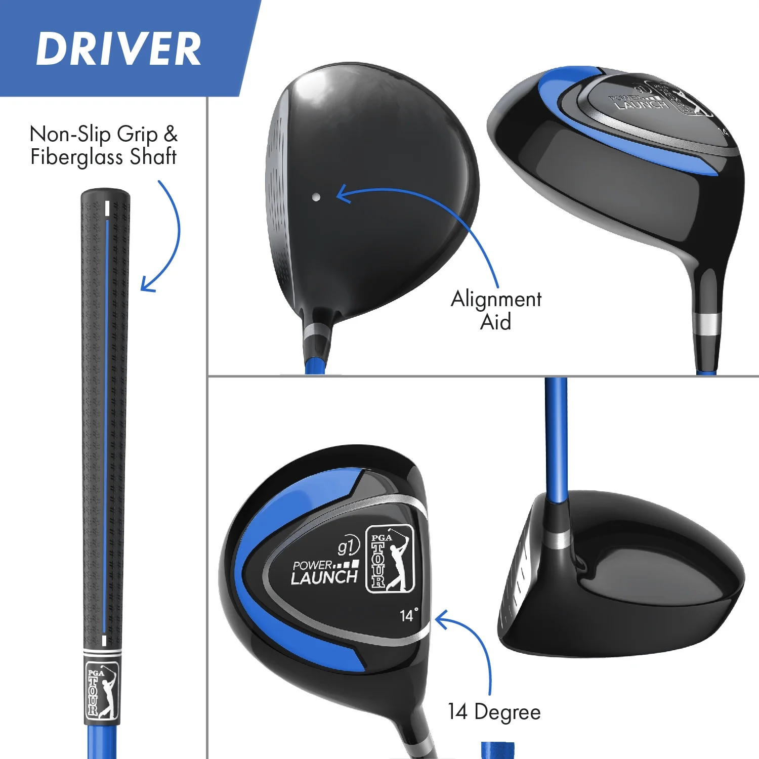 Right-Handed 10 Piece Kids Golf Club Stand Bag Set; Player Height 4'8 5'2", Ages 8-12(Right-Handed/10/Blue) - Image 4