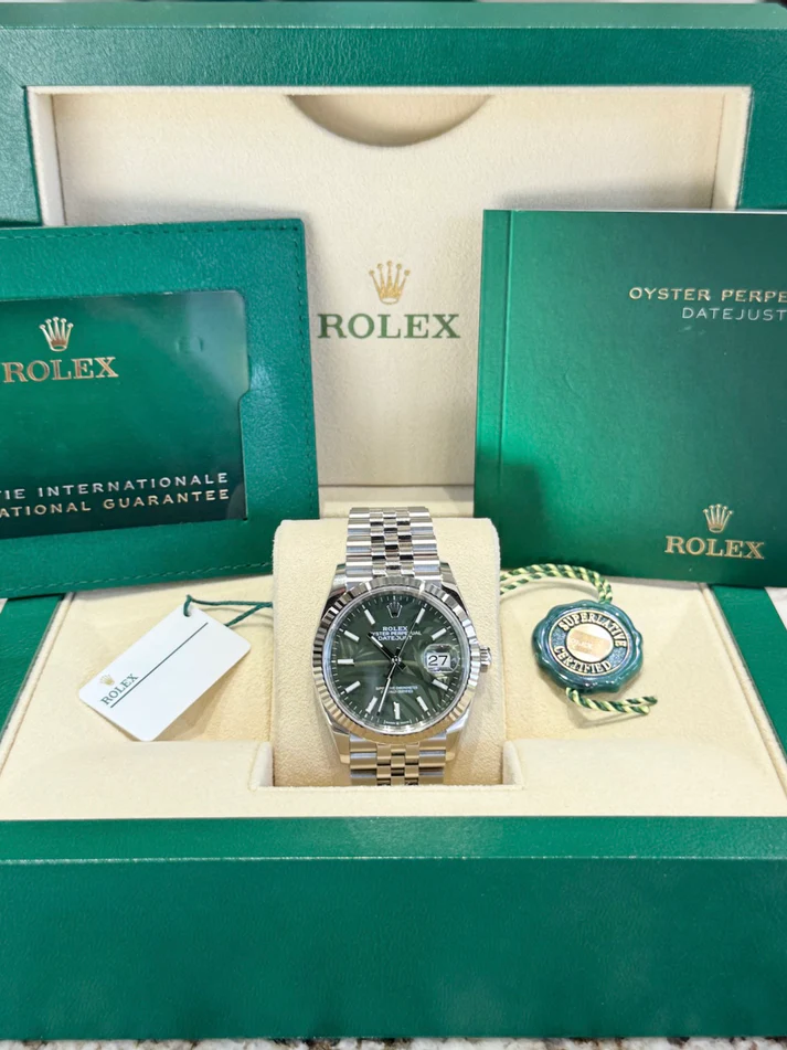 [Super Clone]RLX  Datejust 36mm 126234-0047 Olive Green Palm Motif Dial Jubilee Stainless Steel Watch