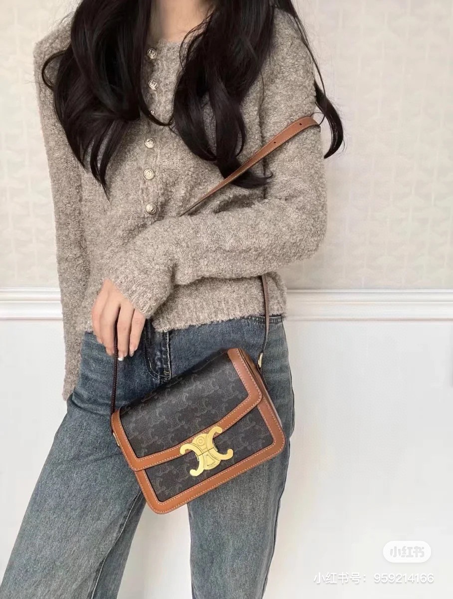 CLASSIQUE TRIOMPHE BAG IN TRIOMPHE CANVAS AND CALFSKIN TAN