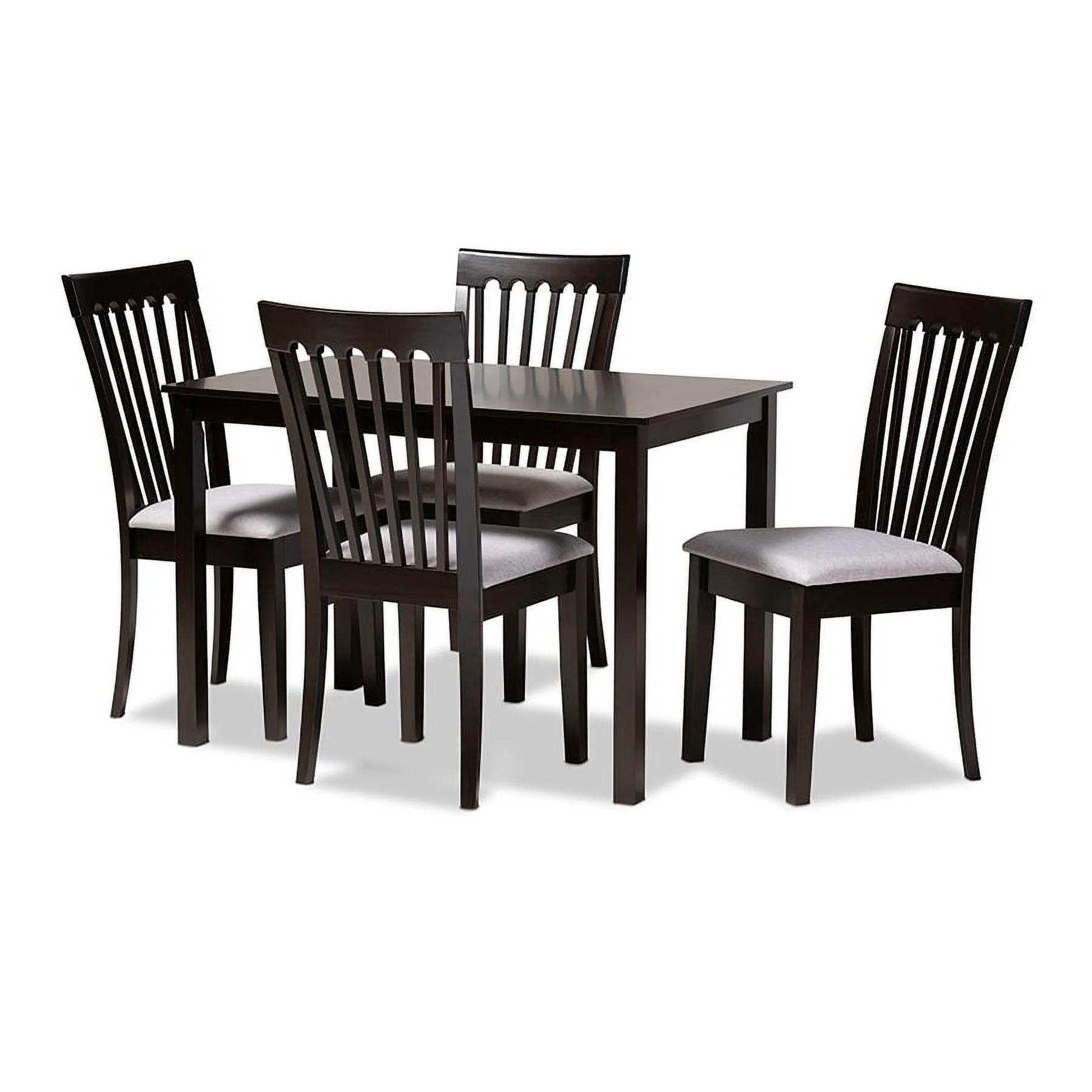 Baxton Studio Minette Modern and Contemporary Gray Fabric Upholstered Espresso Brown Finished Wood 5 - Piece Dining Set
