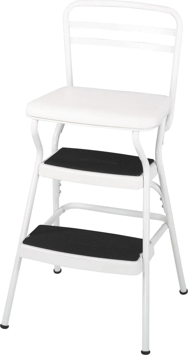 COSCO Stylaire Retro Chair + Step Stool with Flip - up Seat (White, One Pack)