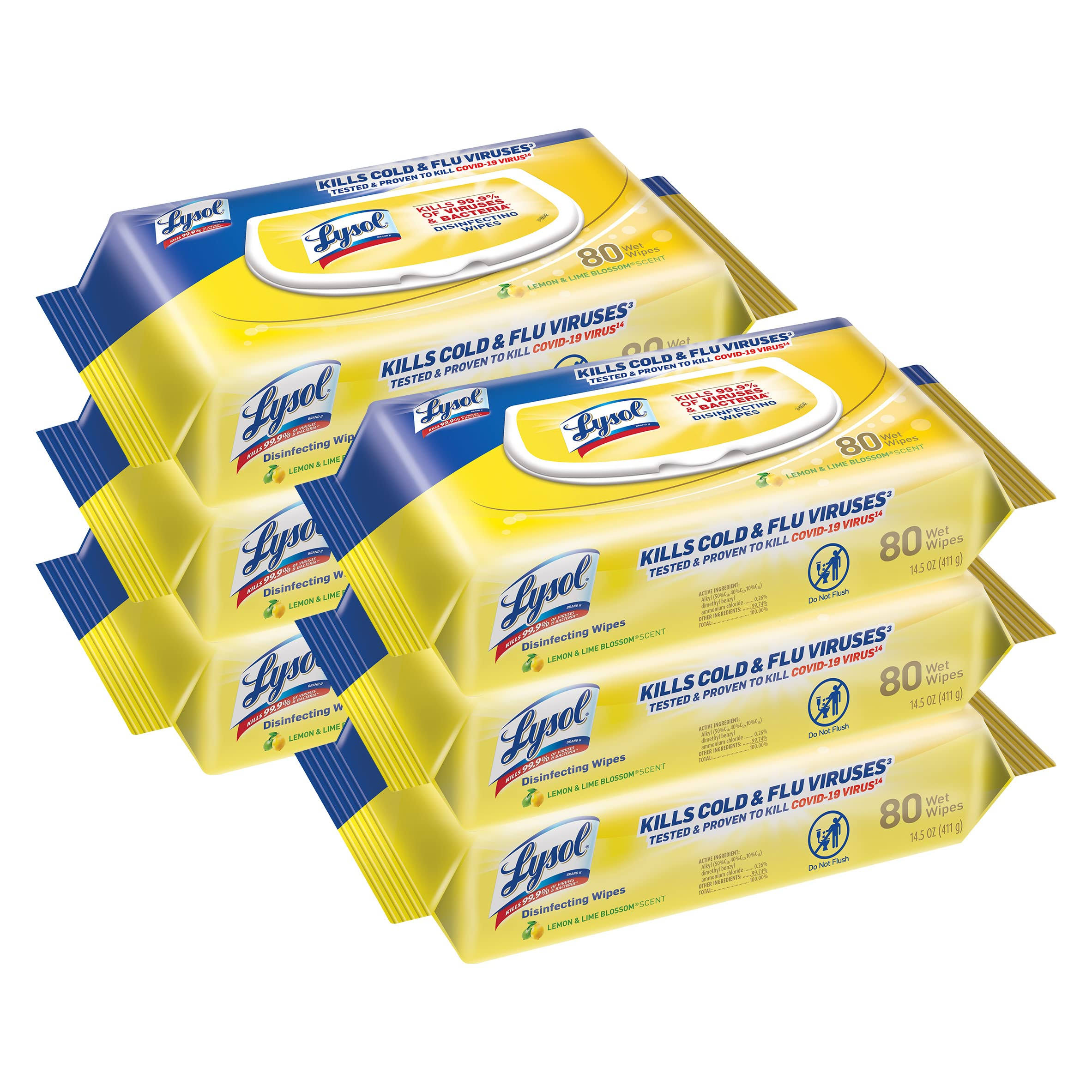 Lysol Disinfectant Handi-Pack Wipes, Multi-Surface Antibacterial Cleaning Wipes, for Disinfecting and Cleaning, Lemon and Lime Blossom, 480 Count