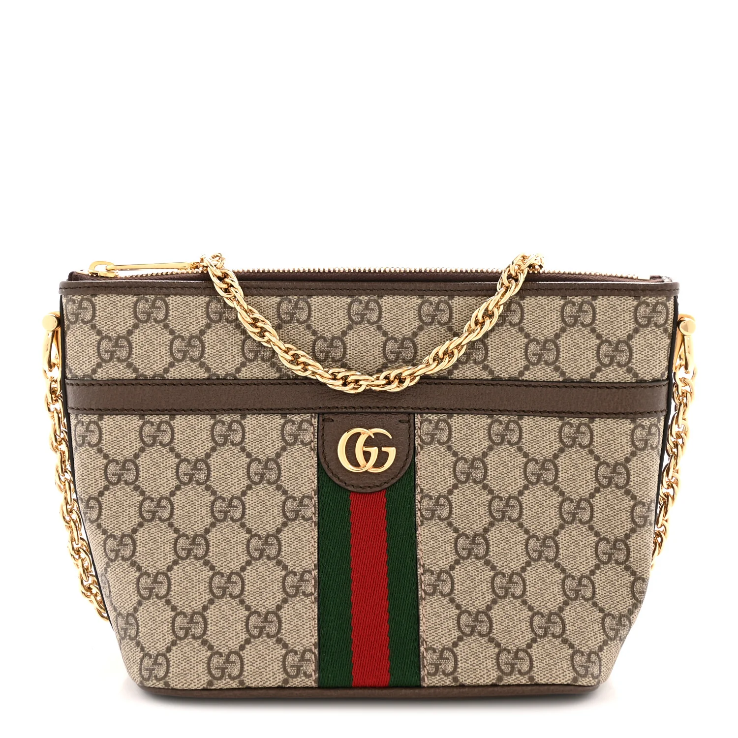 GG Supreme Monogram Web Ophidia Chain Shoulder Bag Brown