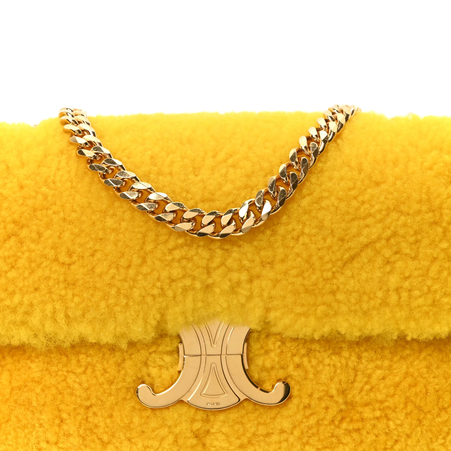 Fluffy Shearling Triomphe Claude Chain Shoulder Bag Yellow