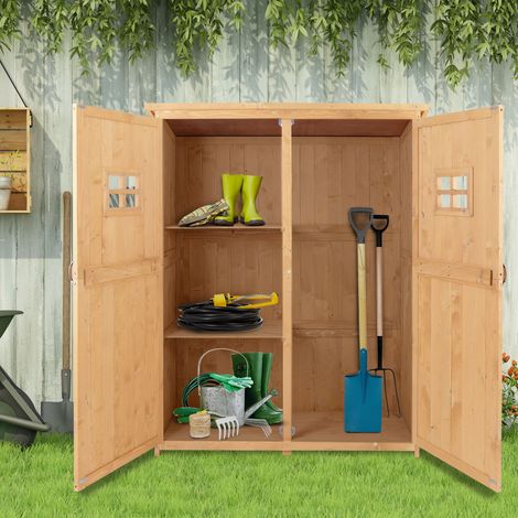 Outsunny – Armoire de jardin en sapin massif 127,5x50x164cm – Toit bitumé étanche – 2 étagères à 3 niveaux – Protection UV et humidité — vue 4