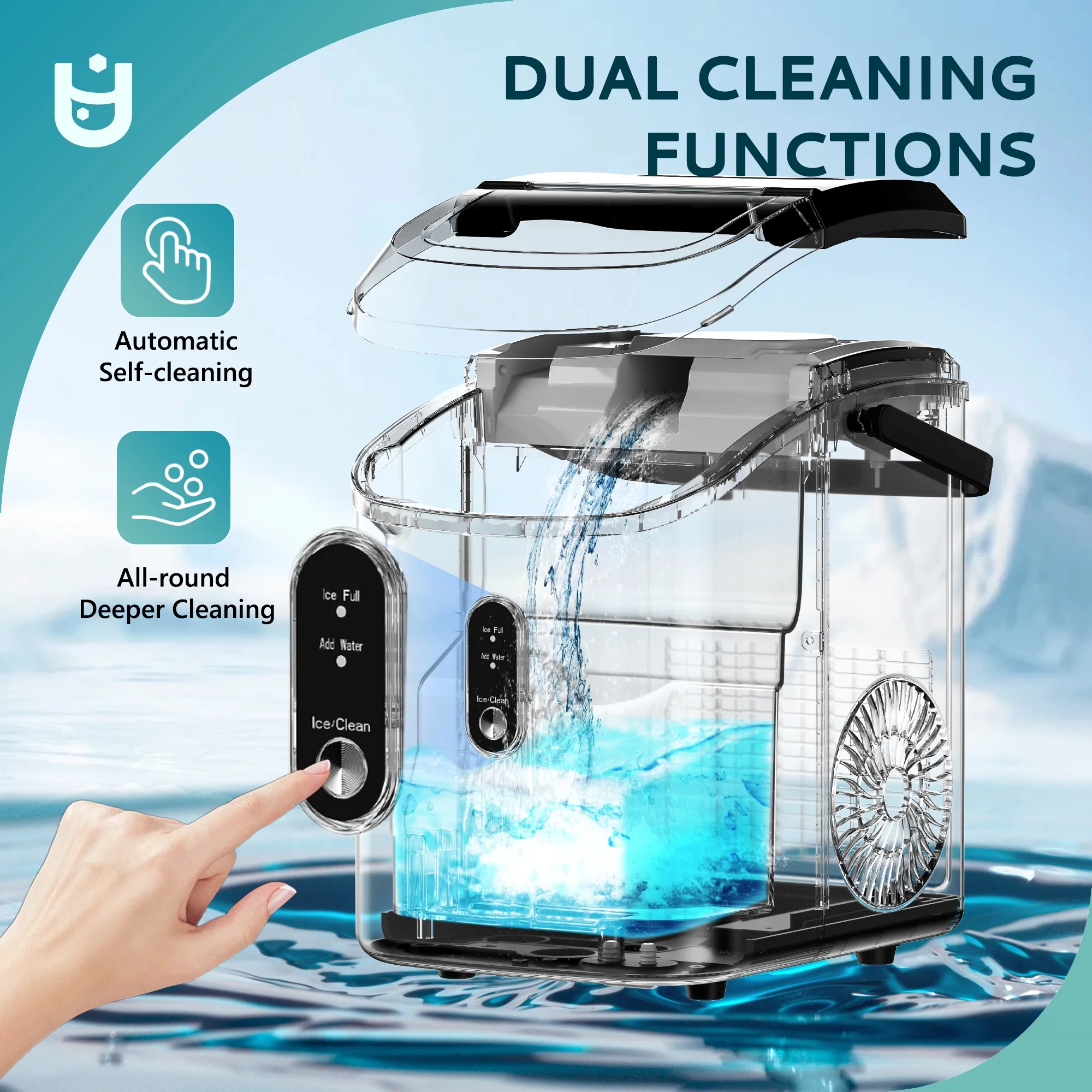 Nugget Ice Maker Countertop with Handle, Ready in 6 Mins, 34.5 lbs Per Day, Removable Top Cover, Auto-Cleaning, Black(Black) - Image 9
