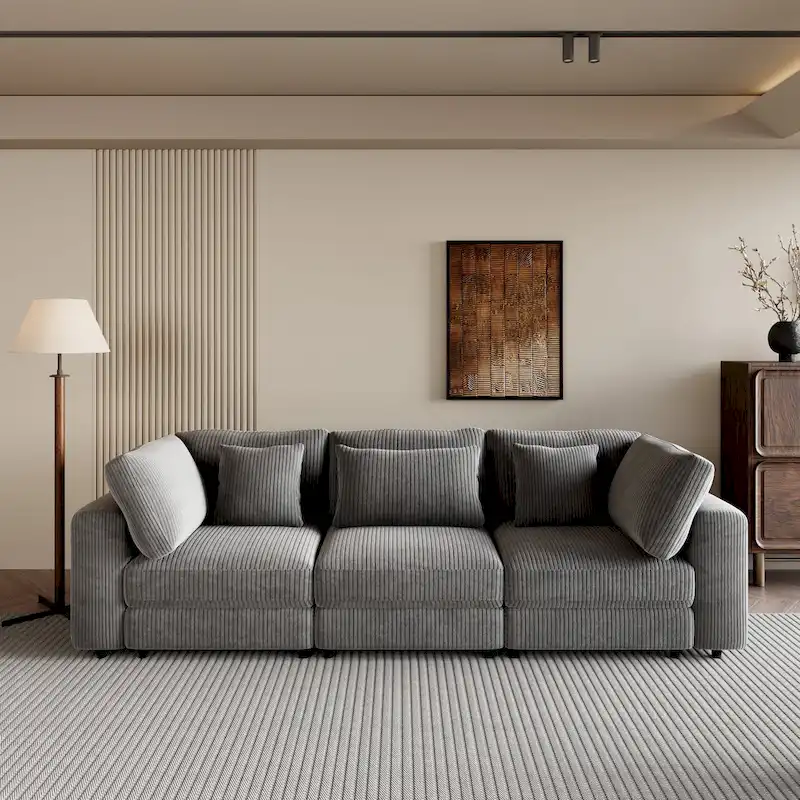 105-Inch Sofa with Cushions and Five Decorative Pillows