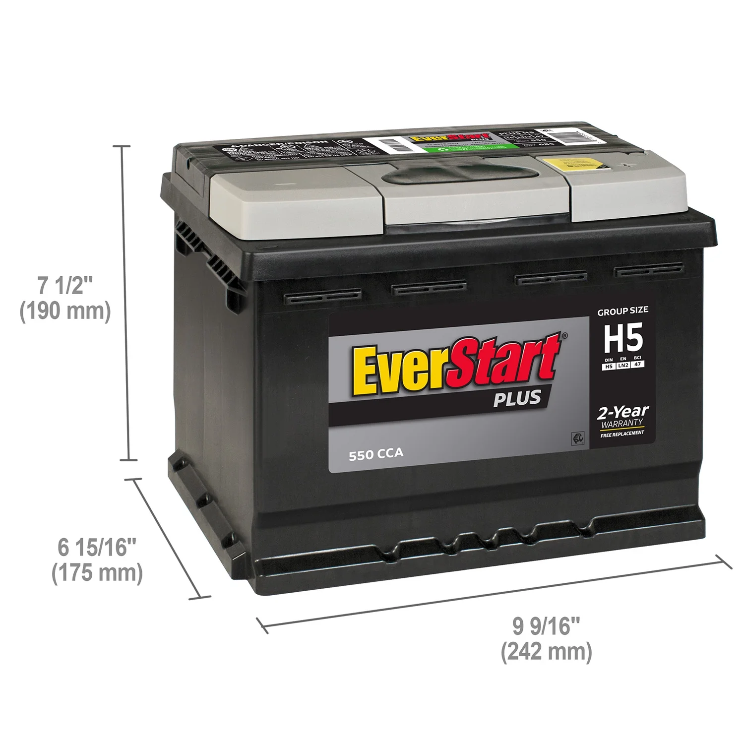 Plus Lead Acid Automotive Battery, Group Size H5 / LN2 / 47 12 Volt, 550 CCA 80RC - Image 6