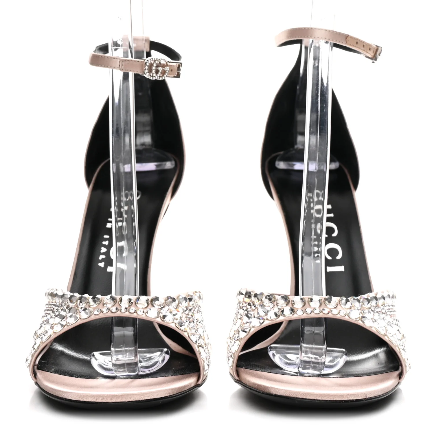 Satin Crystal Ankle Strap Sandal Pumps 39.5 Skin Rose