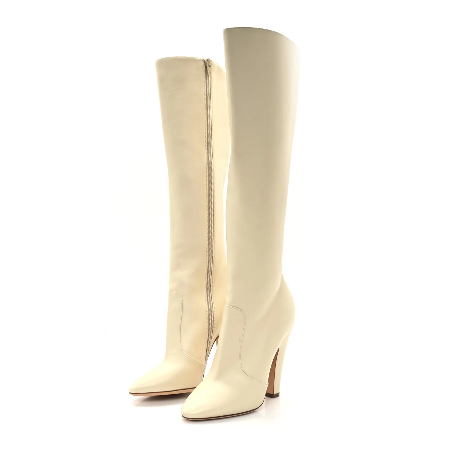 Calfskin Knee High Skinny Boots 36 Eggshell