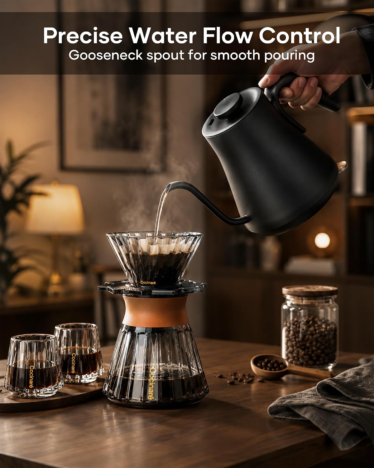 Cocinare Gooseneck Electric Kettle 0.8L, Fast Boil Pour Over Coffee, Tea