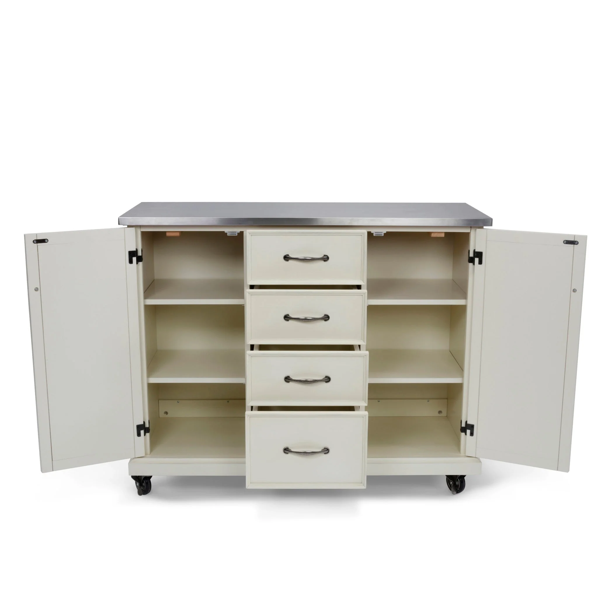 Homestyles Seaside Lodge Off - White Kitchen Cart with Stainless Steel Top - 45' x 16' x 36'