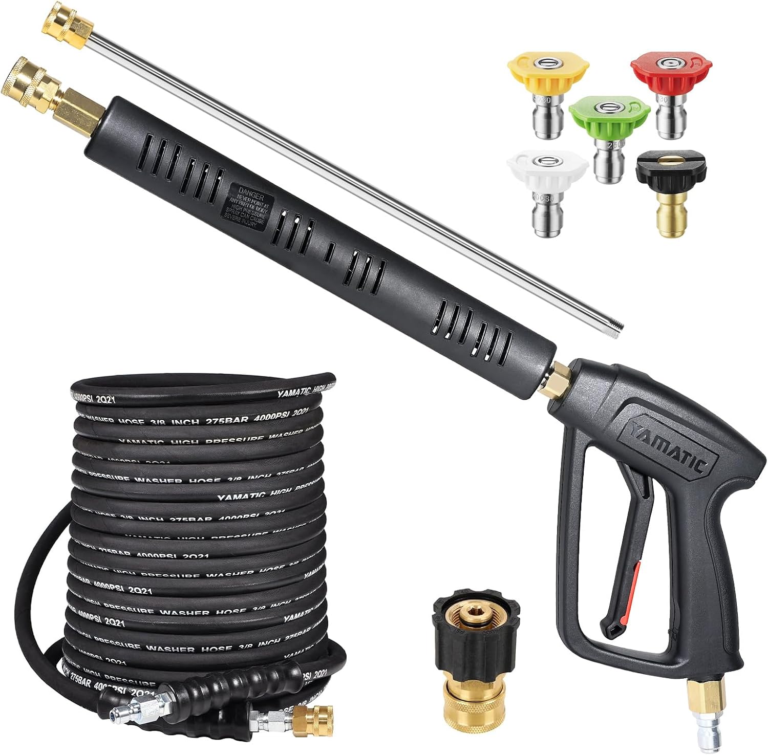 YAMATIC Pressure Washer Gun and 50 FT Rubber Hose Kit with Extension Wand