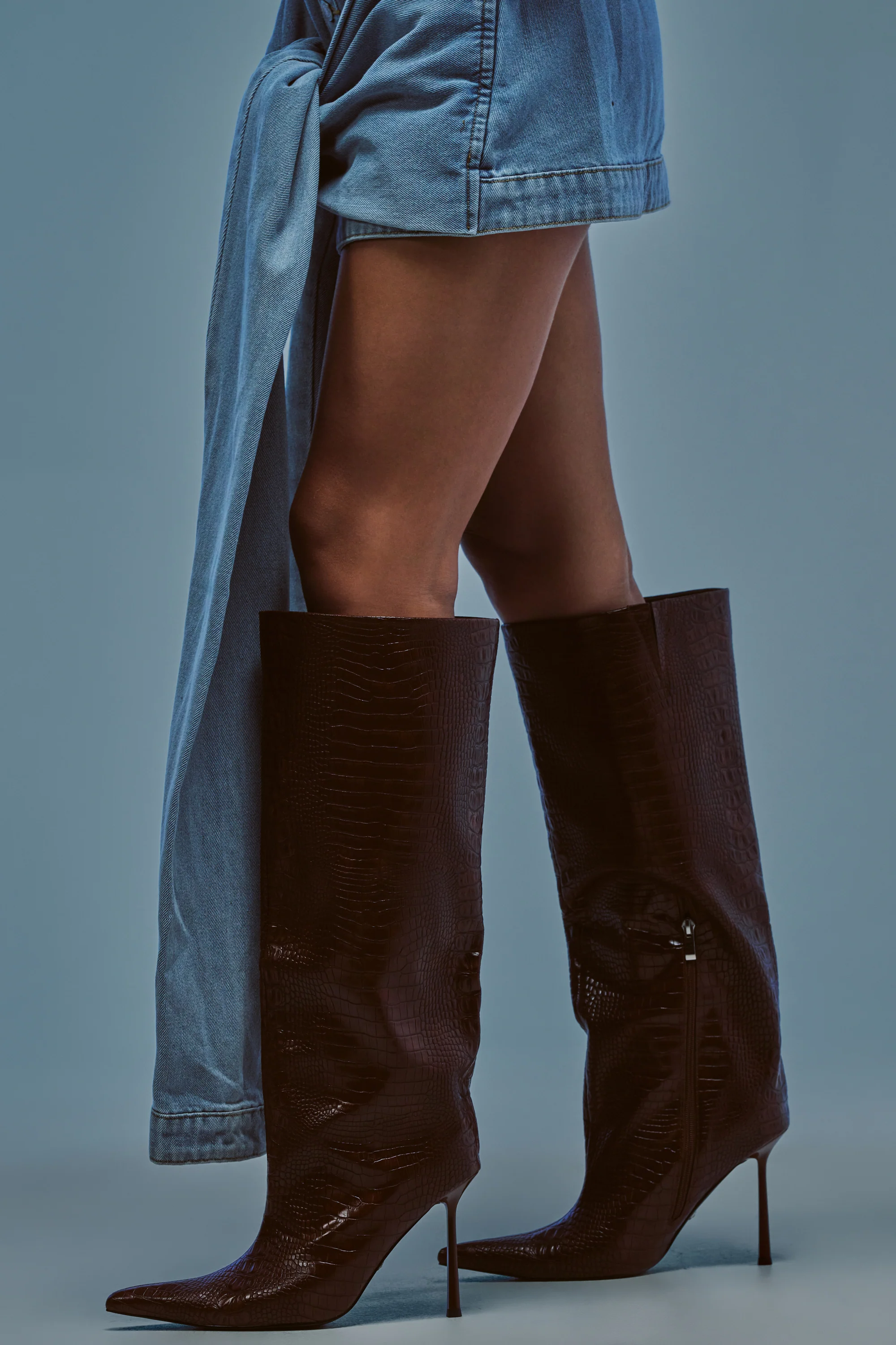 AZALEA WANG MADEYE BROWN CROC KNEE HIGH STILETTO BOOT - Akira Store