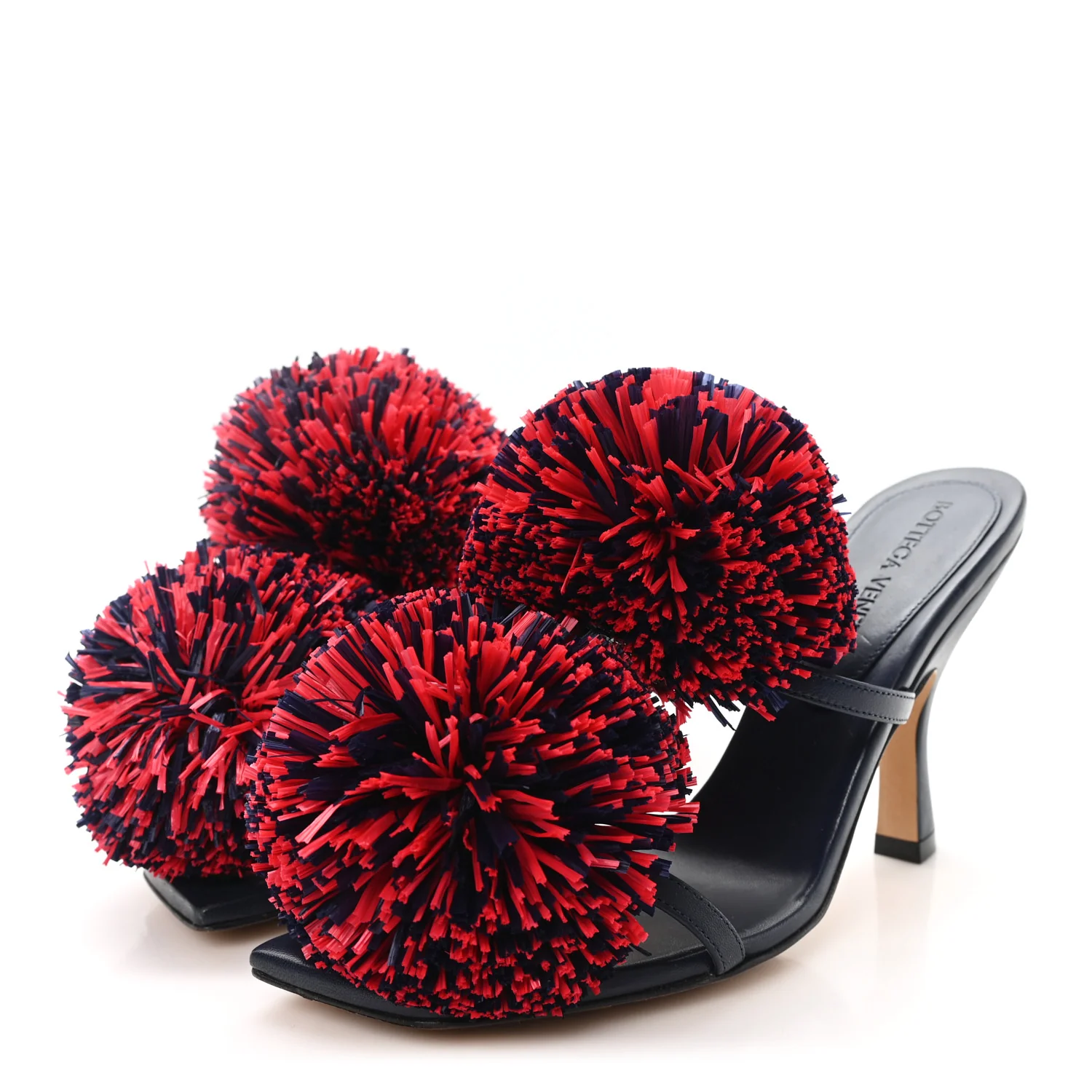 Calfskin Pom Slide Sandals 36 Navy Red
