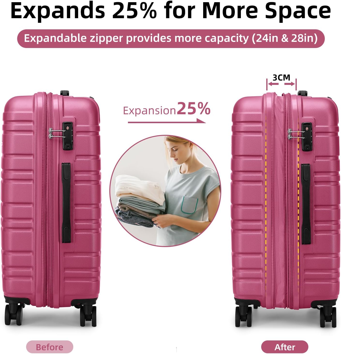 Ensemble de 6 valises, ensemble de valises rigides extensibles avec roulettes multidirectionnelles, ensemble de bagages à roulettes légers