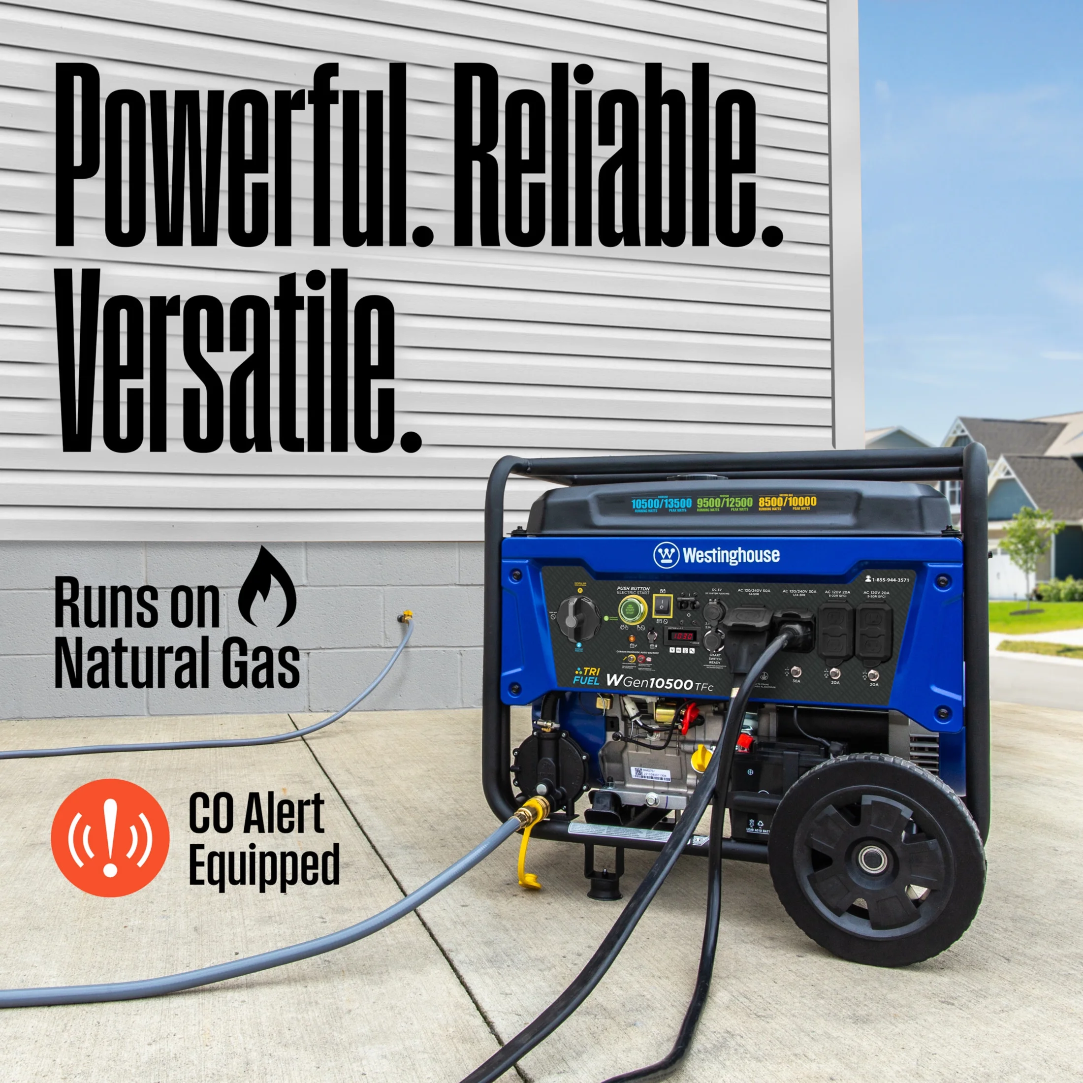 Open Box 13500 Peak Watt Tri-Fuel Home Backup Portable Generator, Remote Electric Start, Transfer Switch Ready, Gas, Propane, and Natural Gas Powered - Image 2