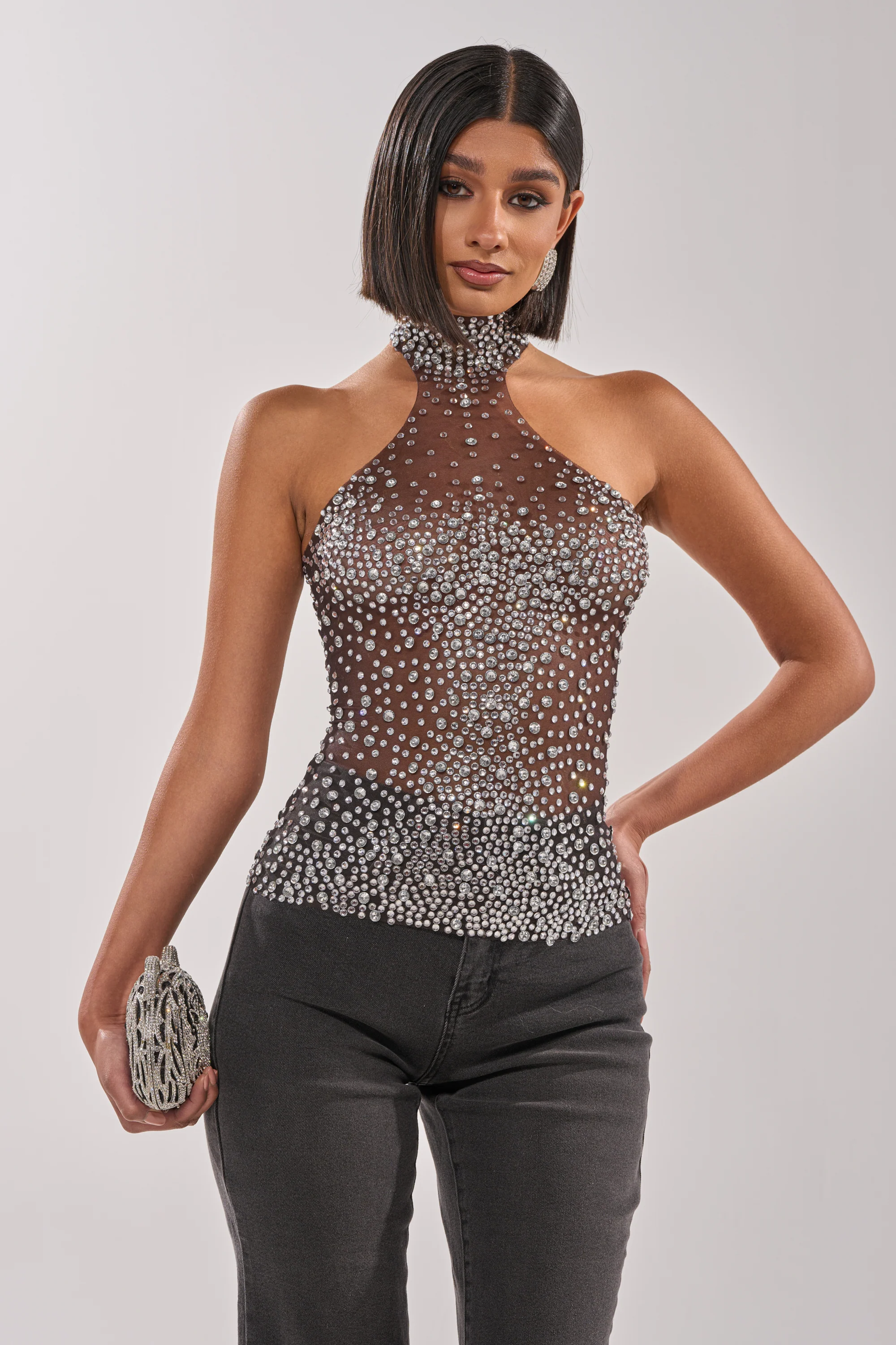 ALL YEAR ROUND SHEER RHINESTONE TOP - Akira Store