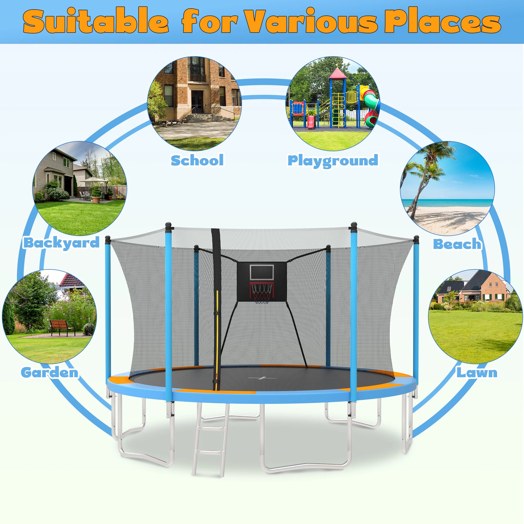 14Ft Trampoline for Kids and Adults, Outdoor Trampoline with Basketball Hoop, Upgrade Heavy Duty Trampoline with Enclosure Net Ladder for Backyard Patio Garden(Green) - Image 6