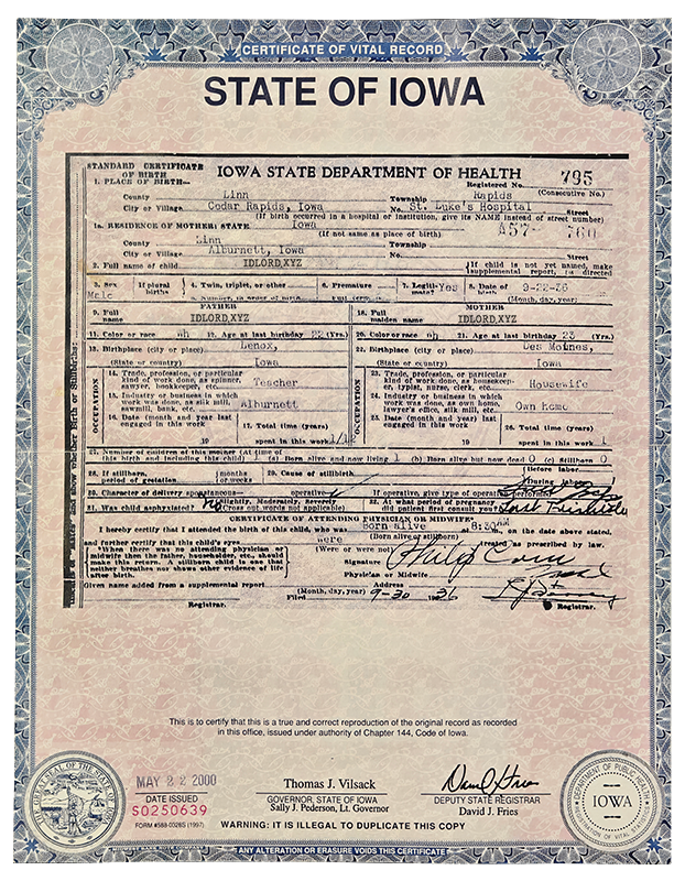 BIRTH CERTIFICATE