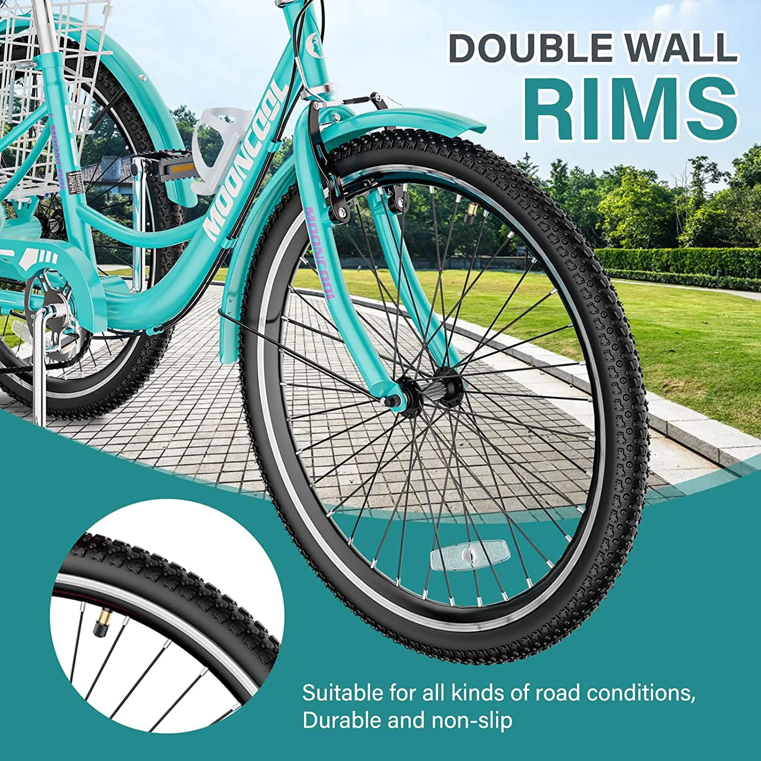 Adult Tricycle 20/24/26 inch 7 Speed, Three Wheel Bicycle for Adult, Trike Cruiser W/ Tools Big Basket for Exercise Shopping Picnic Outdoor Activities Image 3