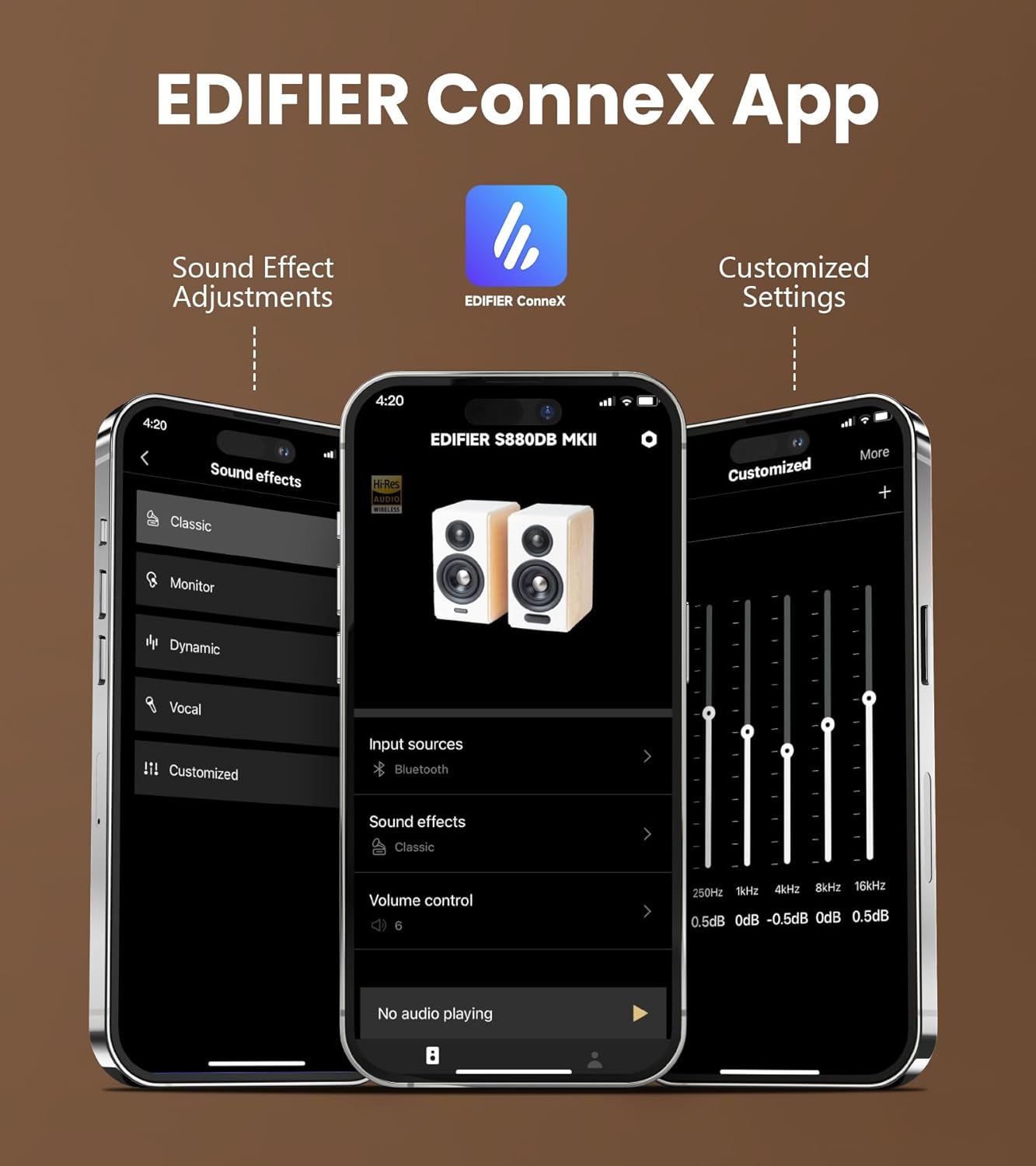 Edifier S880DB MKII Hi-Fi Bookshelf Speakers  Premium 2.0 Active Speaker System  88W RMS  Hi-Res Audio with LDAC  Bluetooth/USB-C/Optical/Coaxial/RCA Input  Subwoofer Output  Dark Wood