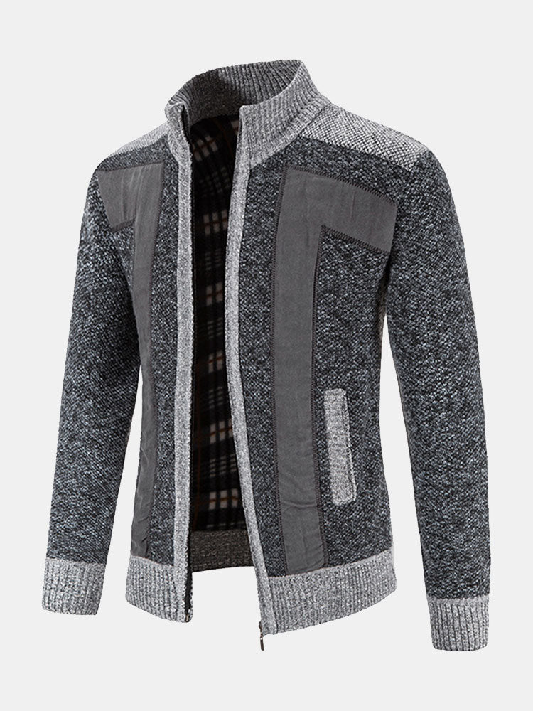 Pull patchwork en faux daim zippé