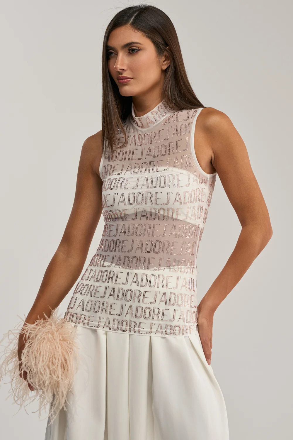 J'ADORE EMBELLISHED MESH TOP IN WHITE - Akira Store