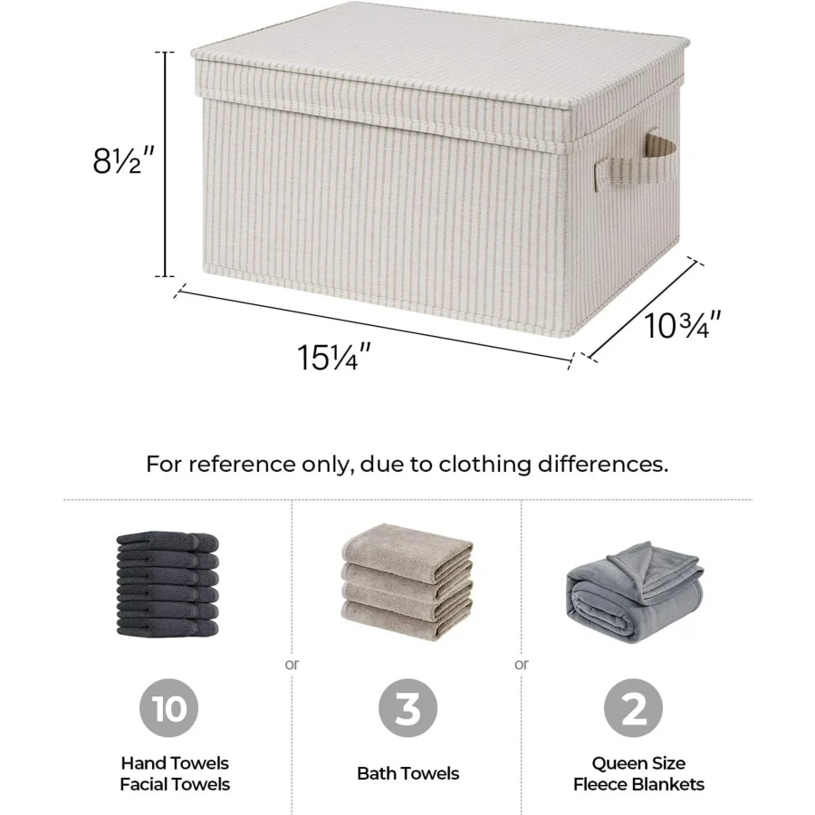 Storage Bins With Lid, Decorative Boxes With Soft Rope Handles, Foldable Baskets, Gray, Large, 3-Pack