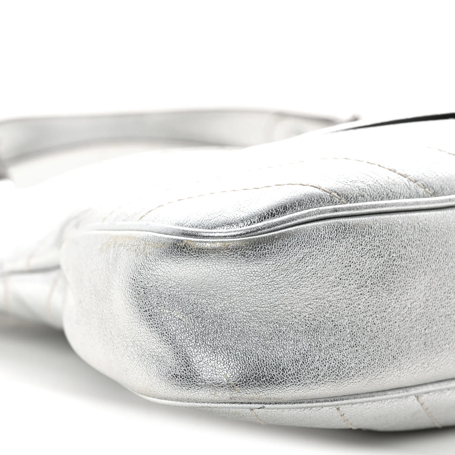 Sakai Be Green Calfskin Diagonal Stitched Small Blondie Tote Silver