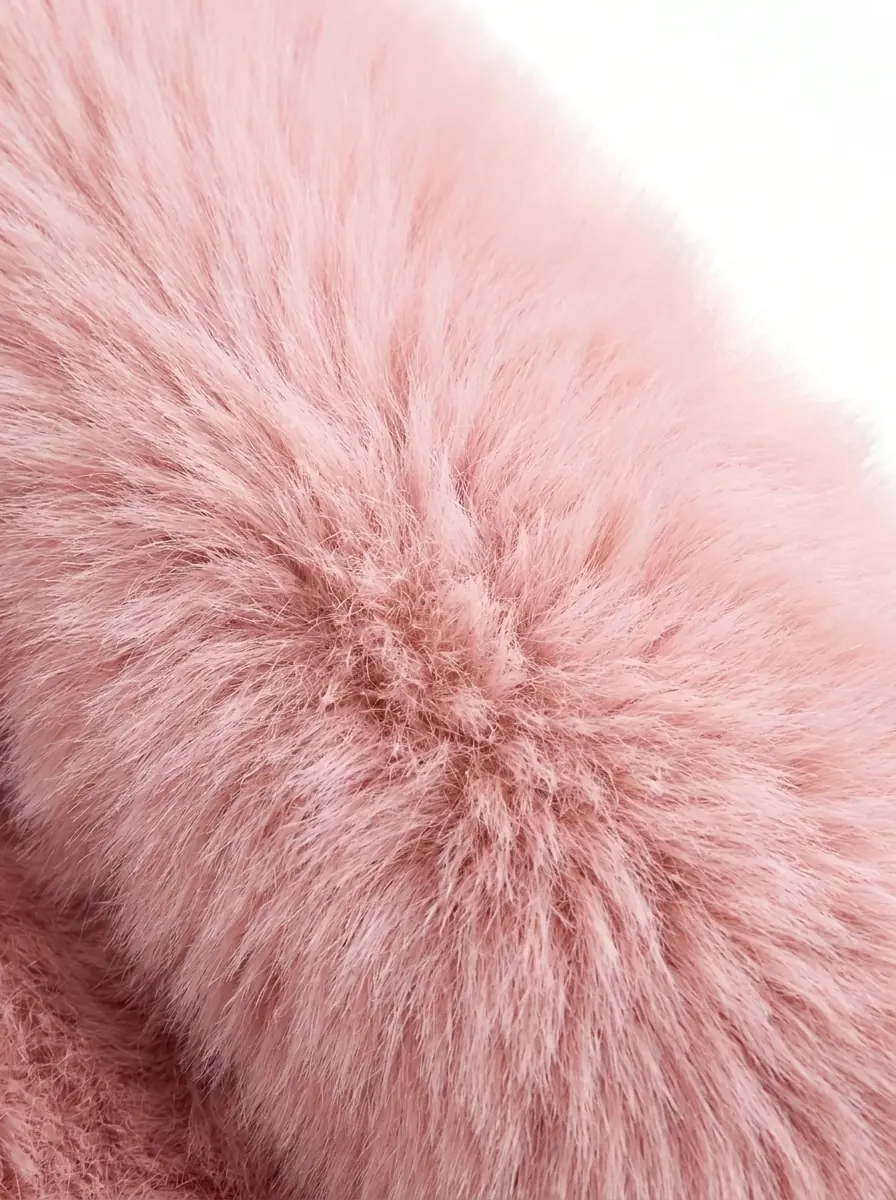 Close-up of soft pink faux fur jacket texture