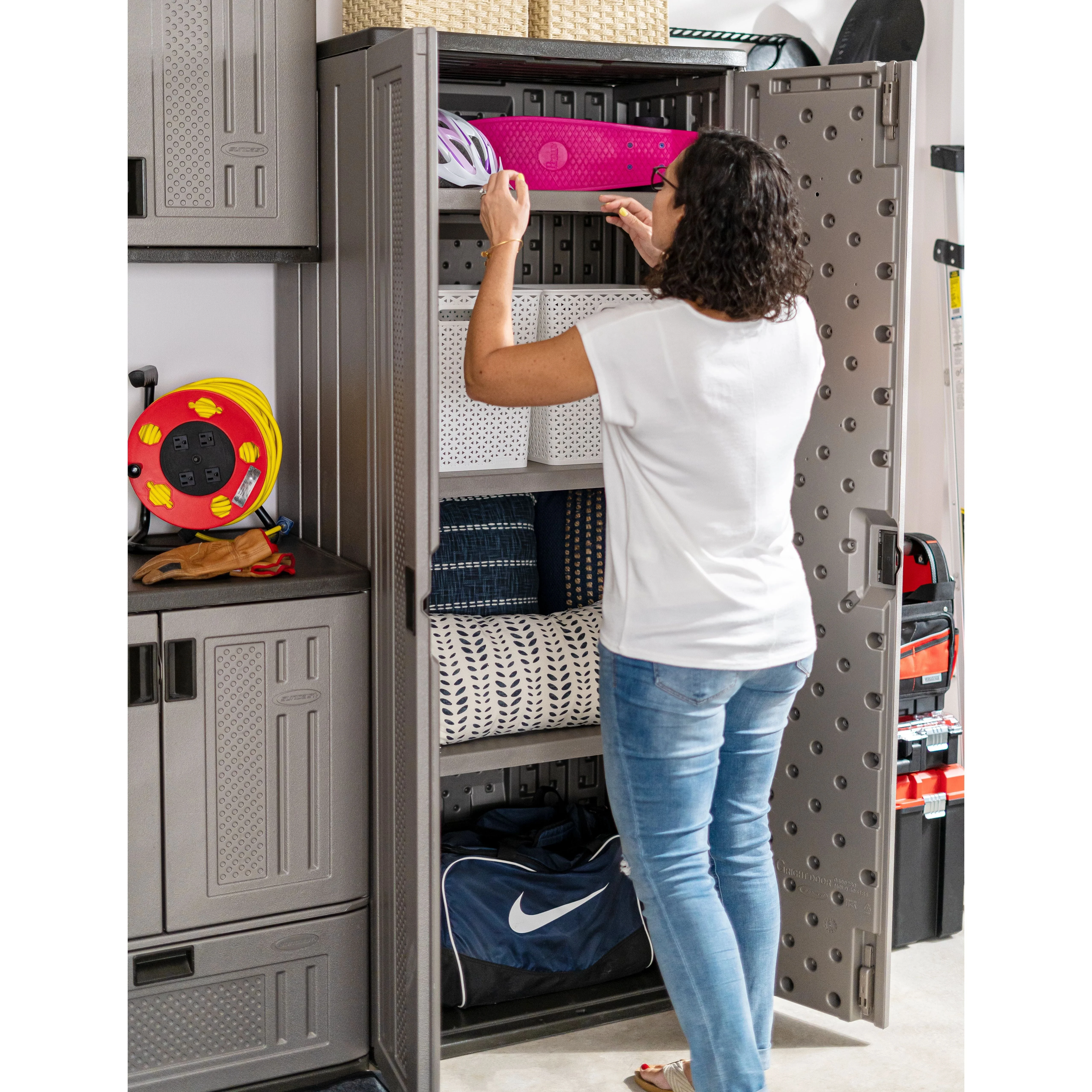 Suncast 3 - Shelf Resin Base Garage Cabinet Locker, Gray