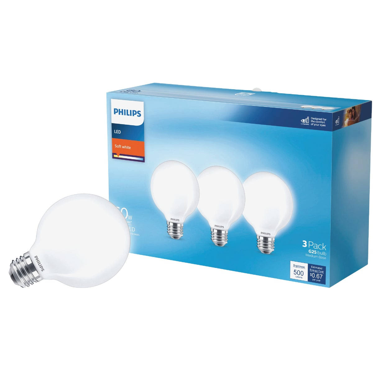Philips - 567529 - 60W Equivalent Soft White G25 Medium Frosted LED Decorative Light Bulb (3-Pack)