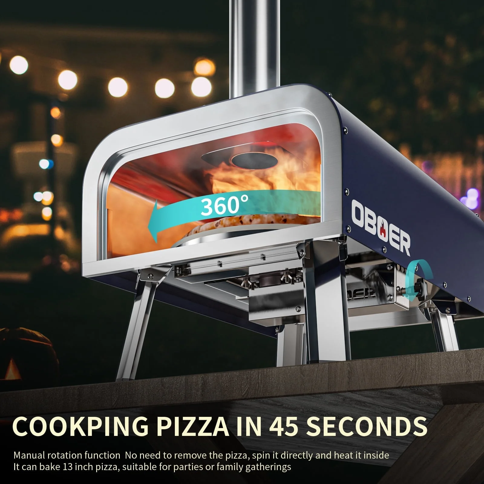 NAIZEA Outdoor Wood Fired Pizza Oven,Stainless Steel Pizza Grill,W/Complete Accessories Pizza Bag For Outdoor Cooking (Blue)(Black) Image 6
