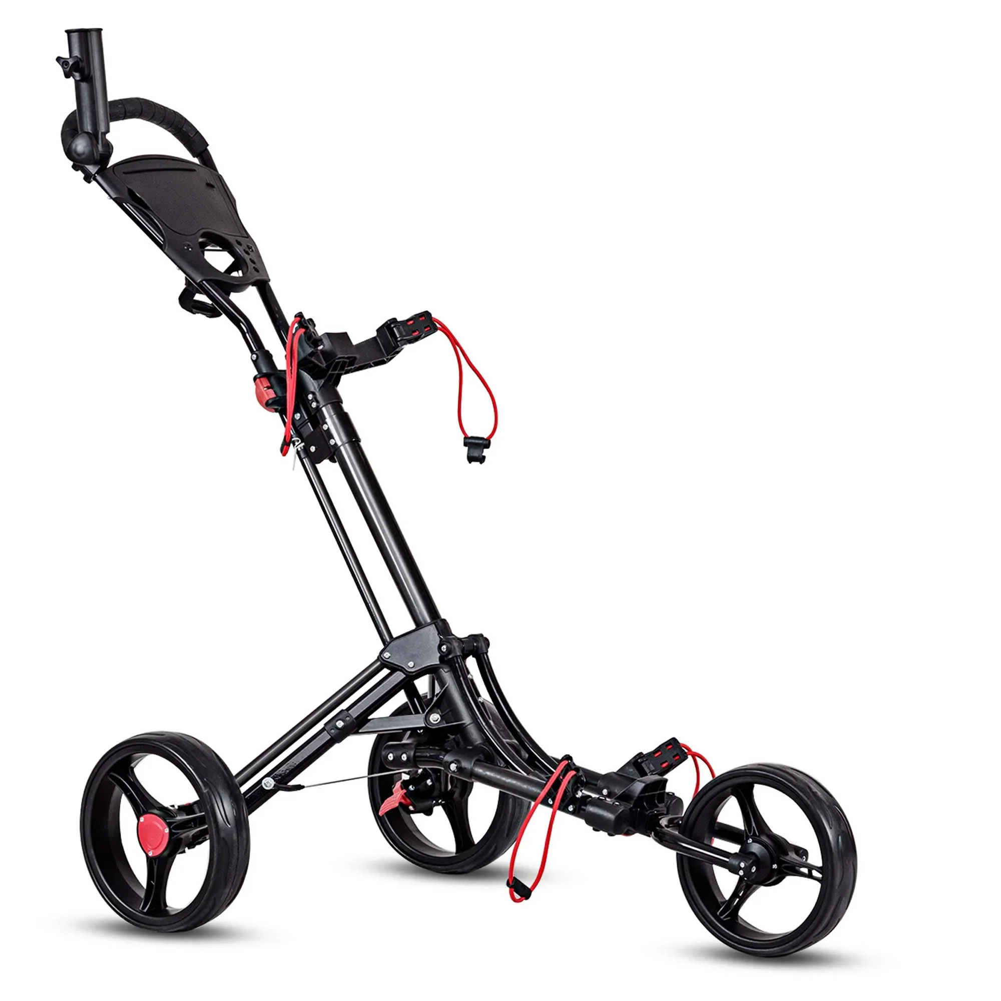 Costway Foldable 3 Wheel Steel Golf Pull Push Cart Trolley Club w/ Umbrella Holder