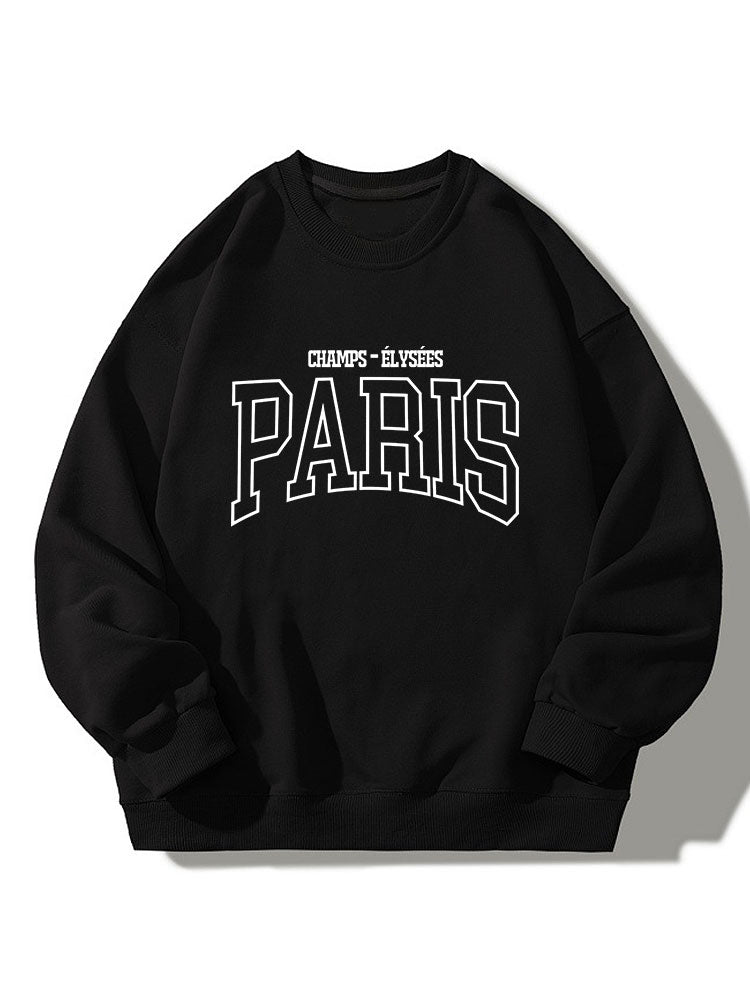 Sweat-shirt décontracté à col rond imprimé français Paris