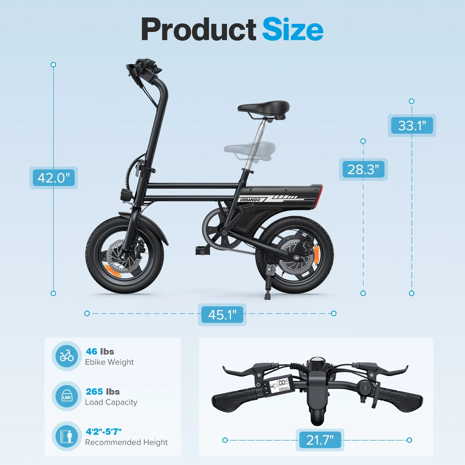 Electric Bike 14" Folding Ebike, 500W Peak Motor 40V/9.9AH Battery, Commuter City Ebike for Adults Teens, UL2849, Black - Image 8