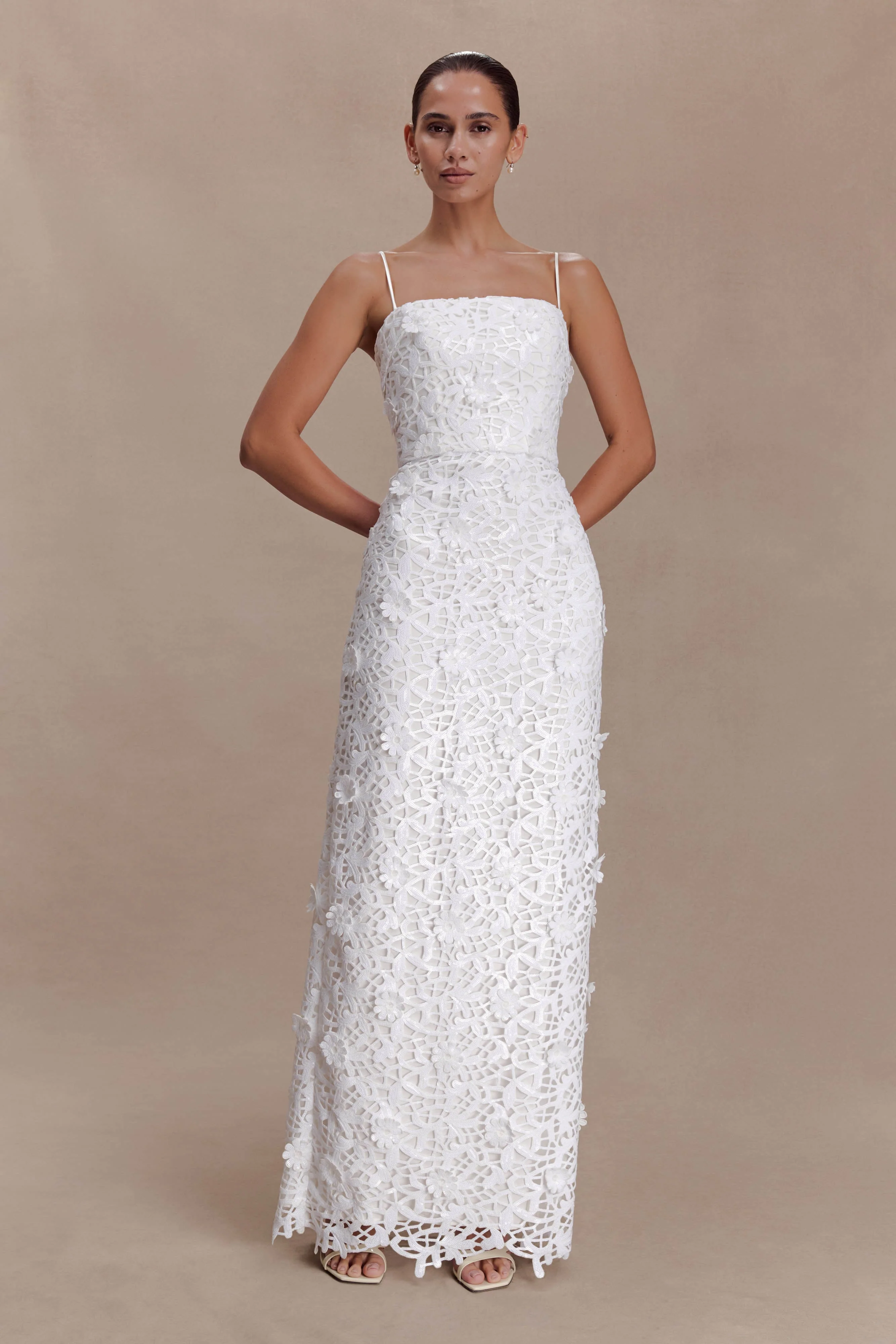 Josefa Sequin Lace Maxi Dress - White