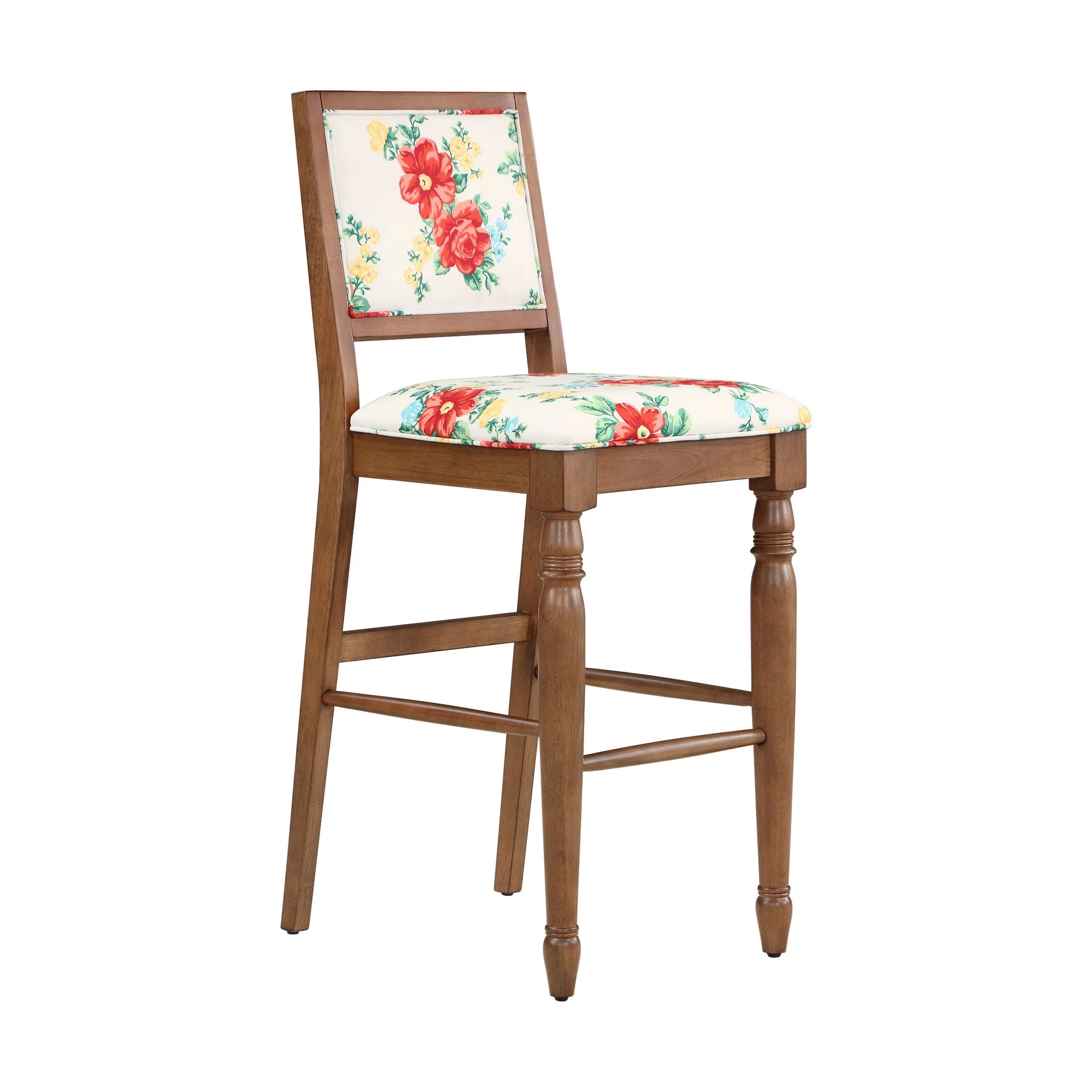 Vintage Floral Bar Stools Made With Solid Wood Frame, Set of 2 - Image 2